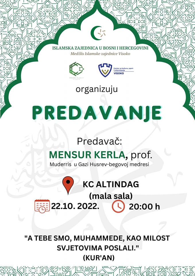 Najava predavanja "Mjesto i uloga omladine u islamu"