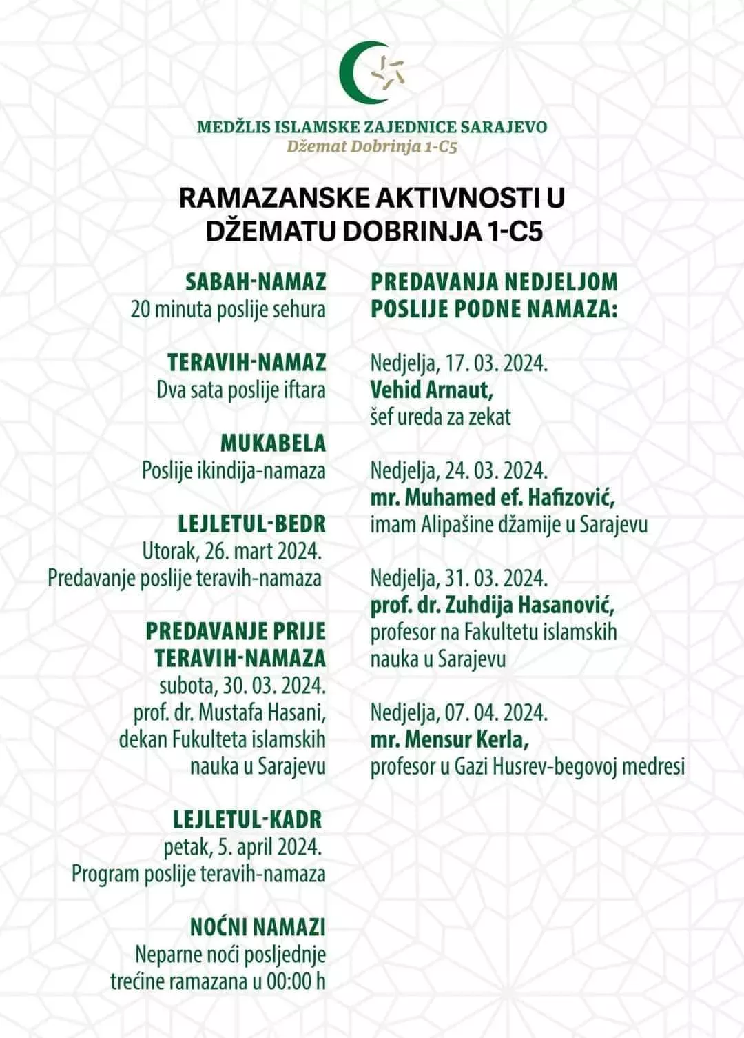 Predavanje u džematu Dobrinja 1-C5 (MIZ Sarajevo)