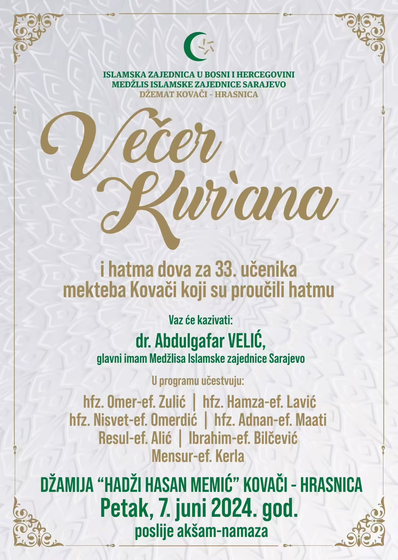 Večer Kur'ana u džematu Kovači – Hrasnica